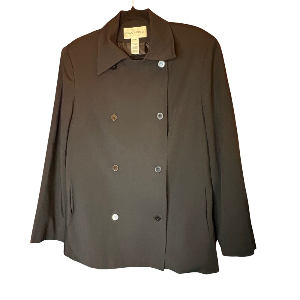 Evan-Picone Womens Black Double Breasted Blazer Size 12 Professional Lined